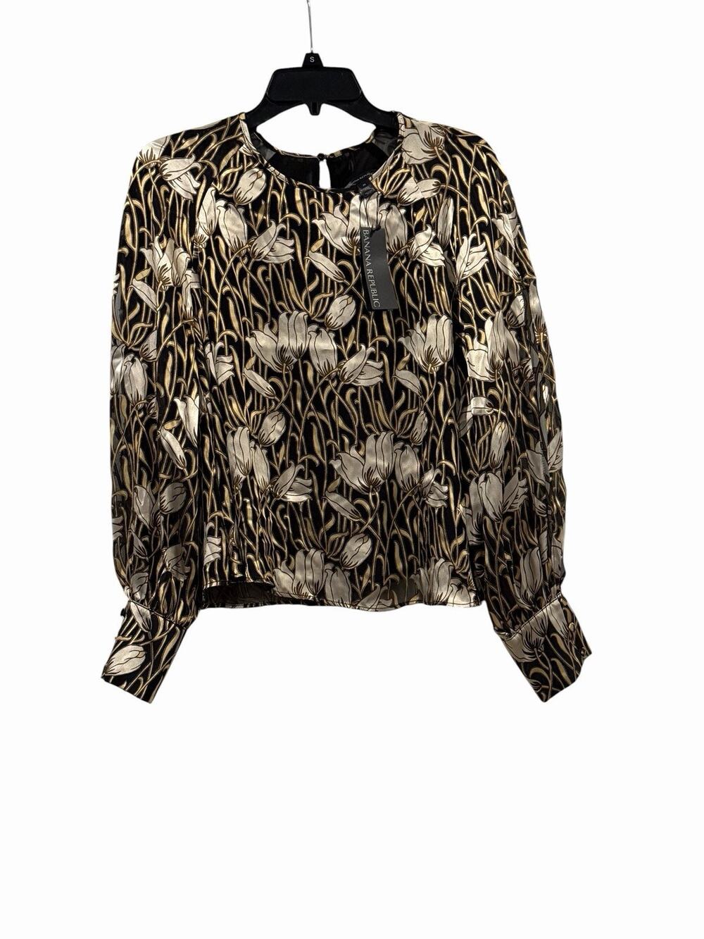NWT Women’s Banana Republic Metallic Floral Blouse SZ M Botanical Elegant